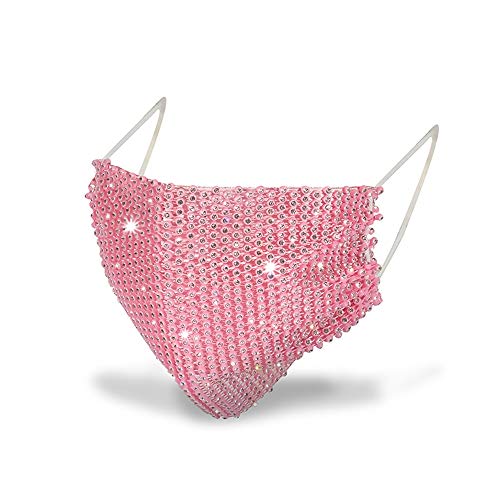 MsAnya Sparkly Rhinestone Mesh Face Mask Covering Halloween Glitter Face Masks Fashion Costume Crystal Party Nightclub for Women(pk rainbow rhinestone)