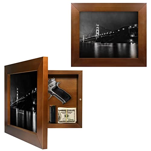 Hidden Gun Storage - Concealment Gun Safes for Pistols, Secret Decor Solid Wooden Handgun Picture Frames Box (Walnut Color)