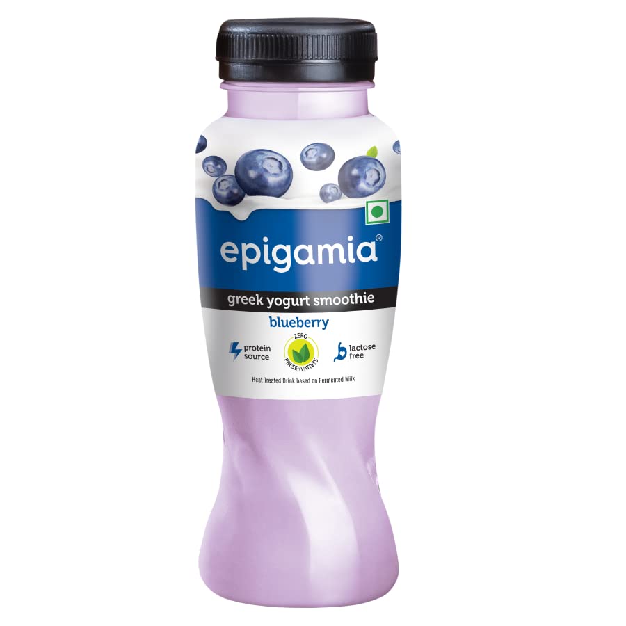 Epigamia Blueberry Smoothie, 180 ml | Real Fruits, Zero Preservatives| Protein Source| Lactose Free| Greek Yogurt Smoothie