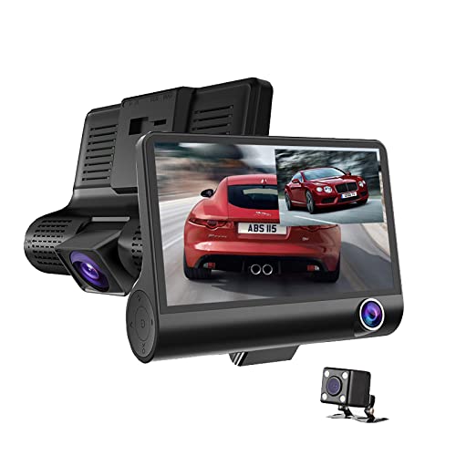 AUSHAAUSHA® Three Way Full HD Car Dashboard Camera with 4 Inch Display, G-Sensor Motion Detection,Loop Recording & Night Vision