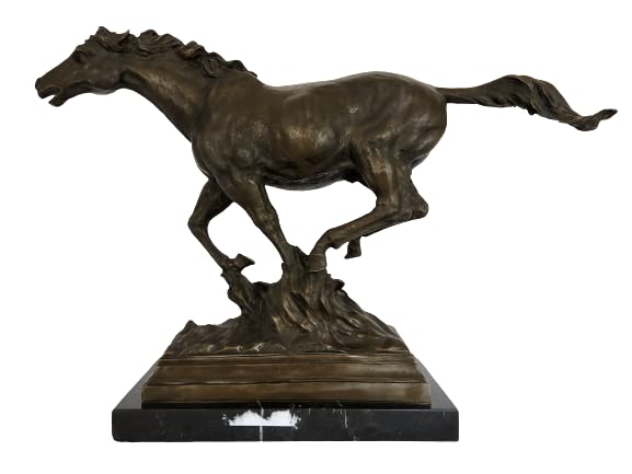 BRONZE RUNNING HORSE STATUE OF A WILD RACING STALLION HORSE, SIGNED: MILO