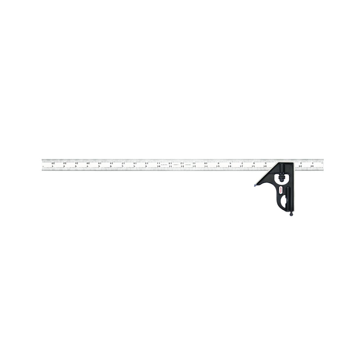 Starrett C33H-24-4R Forged, Hardened Steel Square Head With Satin Chrome Blade Combination Square, Smooth Black Enamel Finish, 4R Graduation, 24" Size