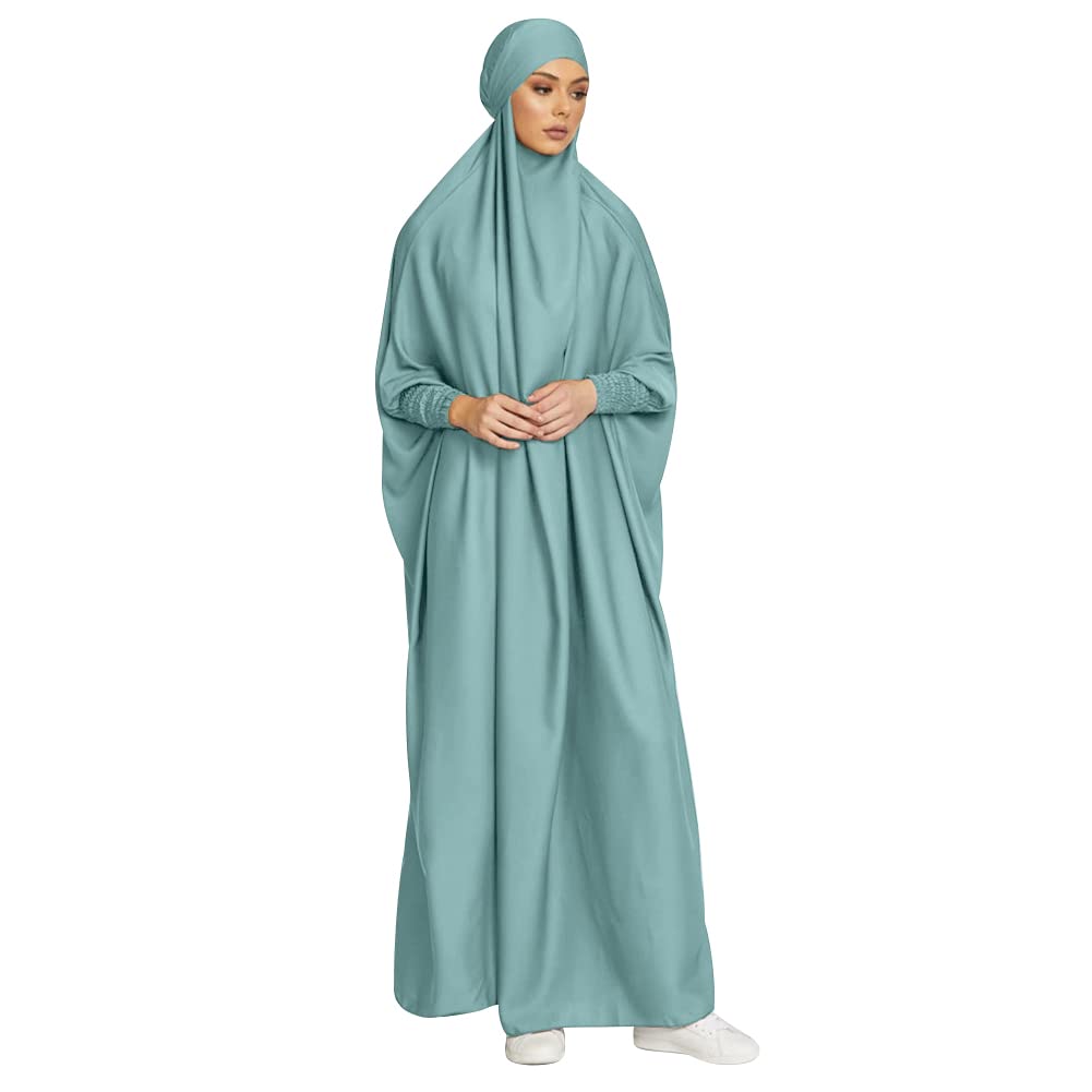 Women Muslim Jilbab Dress Islamic Ramadan Prayer Dress with Hijab Scarf Hooded Abaya Dress Plain Solid Arabic Khimar Kaftan Middle East Dubai Turkey Full Length Robe