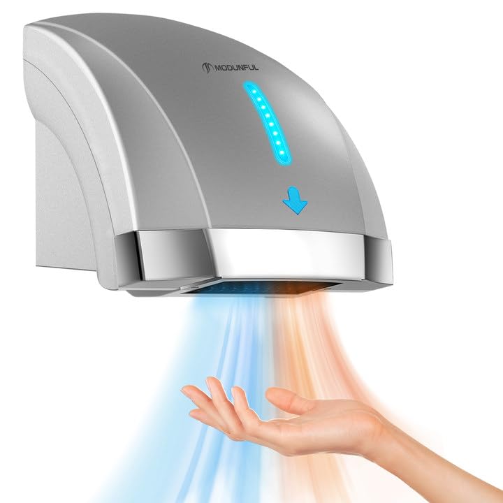 modunful Hand Dryers for Bathrooms Commercial, Electric Hand Dryer Touchless, Extra Quiet Low Noise(40db), Wall Mounted Type(1600W) (Silver)