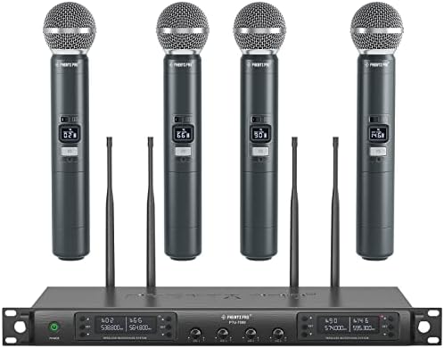 Phenyx Pro Wireless Microphone System, Quad Channel Wireless Mic, w/ 4x40 UHF Frequencies, Auto Scan, 328ft Long Range, 4 Handheld Dynamic Microphone for Singing, Church, Karaoke (PTU-7000-4H)