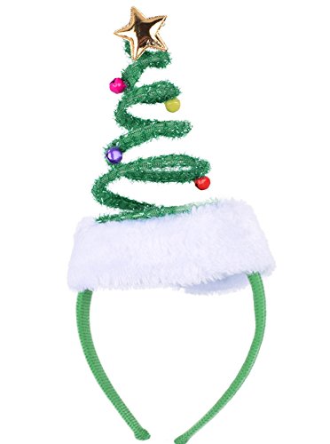 ADJOY Springy Christmas Tree Headband with Bells Santa Headwear - One Size Fits Most