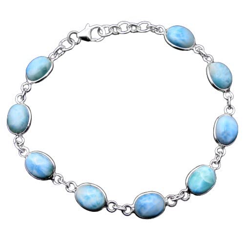 Silver Bracelet Larimar Gemstone women Bracelet