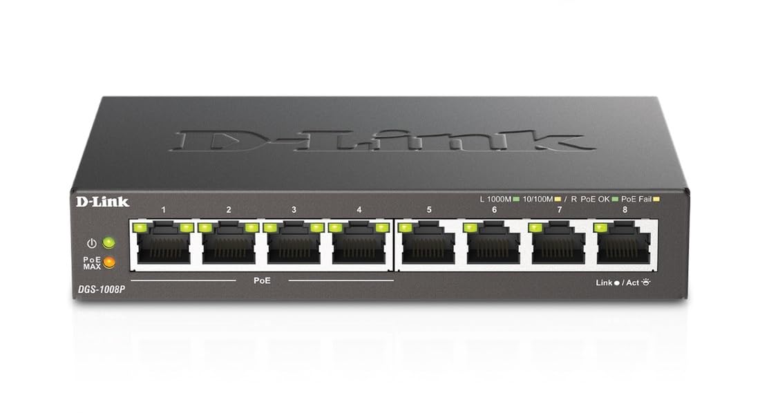 D-LinkPoE Switch, 8 Port Ethernet Gigabit Unmanaged Desktop Switch with 4 PoE Ports 68W Budget (DGS-1008P),Black