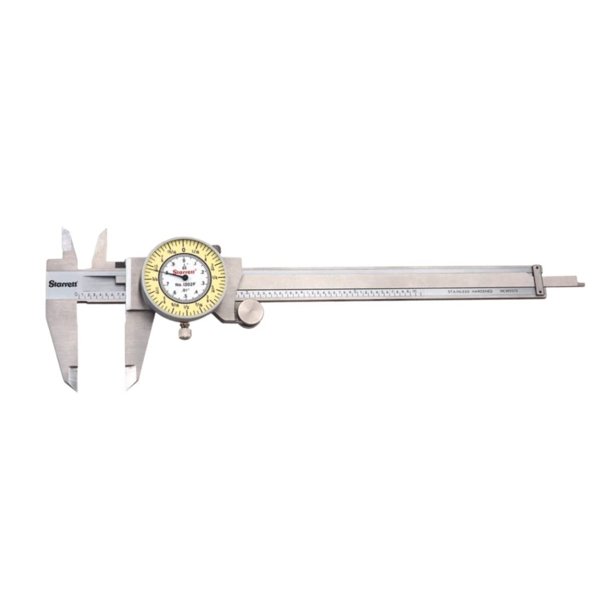 Starrett120 Series Fractional Dial Calipers for Accurate Measurement with Fitted Plastic Case - White Face, 0-6" Range, +/-0.002" Accuracy, 0.010" Graduations - 1202F-6