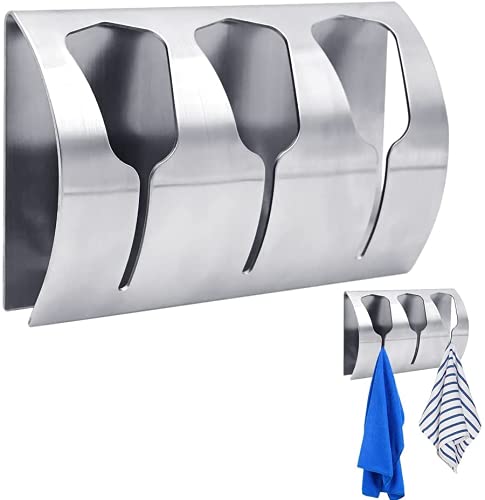 Yibang Self Adhesive Tea Towel Holders, 3 Hooks Stainless Steel Wall Mount Rack Towel Hangers No Drilling Towel Rail for Kitchen Bathroom Toilet Bath