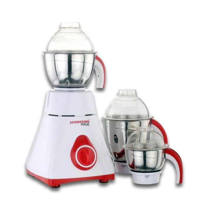 SOWBAGHYA Magic Mixer Grinder With 3 Stainless Steel Leak-Proof Jars And Flexi Lid - (White, 750 W)