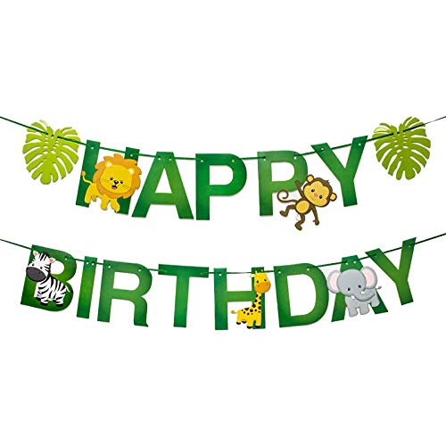 Safari Animal Birthday Banner - Jungle Themed Party Decoration for Safari Birthday Parties