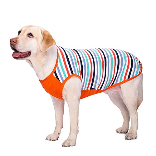 KUTKUT Cotton Striped T- Shirt for Medium/Large Dogs | Breathable Stretchy Fashion Big Dogs Clothes for Beagle, Corgi, Husky, Labarador, Golden Retriver, Samoyed etc (Size: 4XL)