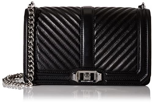 quilted leather crossbody bag - Rebecca Minkoff womens Chevron Quilted Love Crossbody Handbag, Black/Silver, One Size US