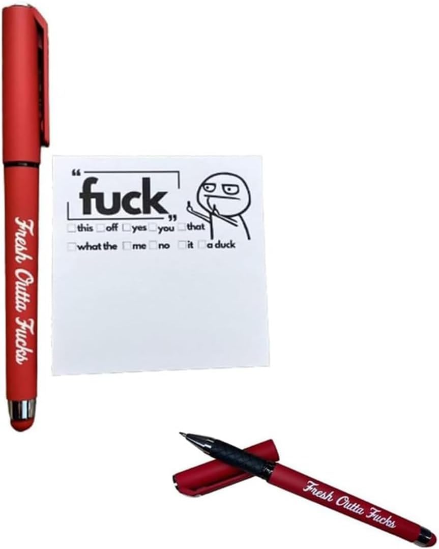 Fresh Outta Fucks Pad and Pen, Snarky Novelty Fresh Outta Fucks Pen Set, Funny Desk Accessory Gifts for Friends Colleagues Boss (Red)