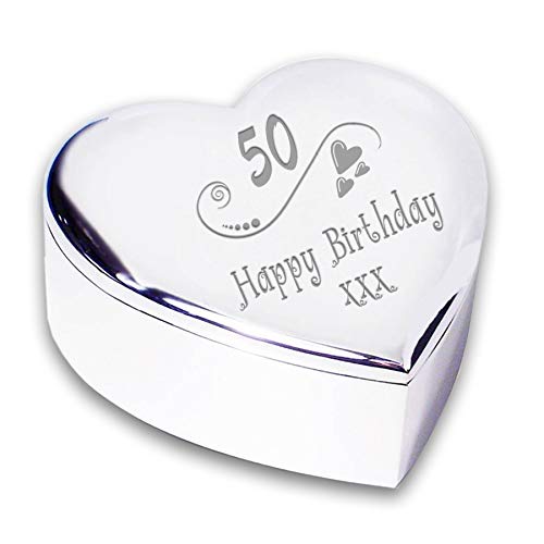 50th 50 Fifteeth Happy Birthday Hearts Heart Shaped Trinket Box Gifts Ideas Keepsake For Her Women Woman Ladies