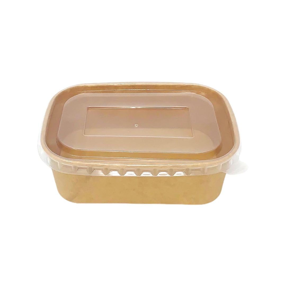 D MART Kraft Paper Salad Box - 750cc Square Lunch Box with PP lids, Oil and Water Resistant - Ideal for Takeaway, Fitness Lunch, Salad - Pack of 50