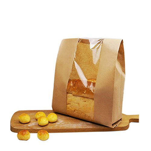 Funcoo 25 Pcs Paper Bread Bag for Home Bread Sourdough Bread Bakery Storage Bags with Window，Large Bakery Bread Loaf Bags for Baked Goods Packaging, Label Seal sticker included