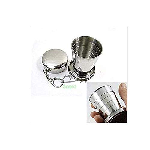 3CERA Stainless Steel Portable Outdoor Travel Camping Folding Collapsible Cup Metal Telescopic Keychain 75ml