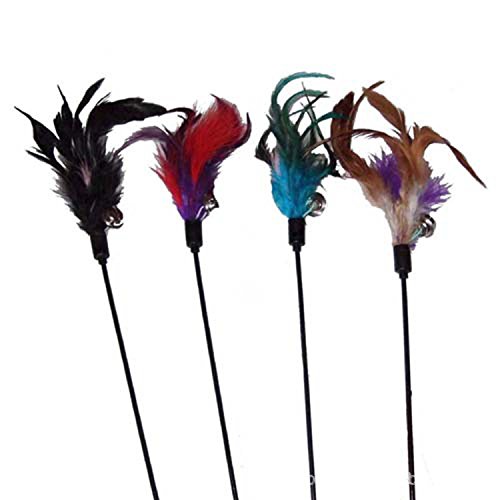 Dealglad 5pcs 65cm Funny Pet Cat Kitten Play Feather Teaser Rod Wand Playing Toy with Bell (Random Color)