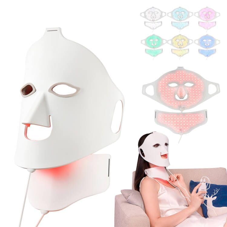 LED Face Light Therapy Mask，Red Light Therapy Mask for Face & Neck Beauty Device for Rejuvenation Skin Tightening Anti-aging (SILICONE)