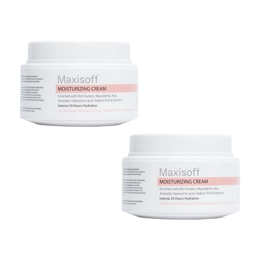 Maxisoft Moisturizing Cream (50 gm - Pack of 2) | With Almond Oil, Aloe, Avocado, Cocoa Butter, Macadamia, Orange, Shea Butter, Sun Flower Oil | Mineral Oil Free | Paraben Free (50 gm - Pack of 2)