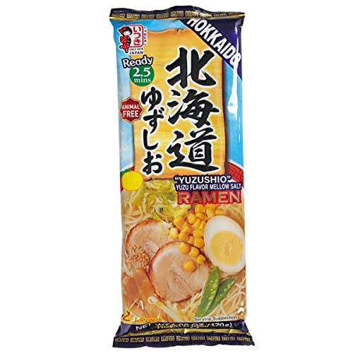 Kaneyama ITSUKI RAMEN (HOKKAIDO YUZUSHIO) Yuzu Flavor Mellow Salt Instant Ramen Noodles - 6.20oz (2 Servings). Animal Free. Product of Japan - (Pack of 6)