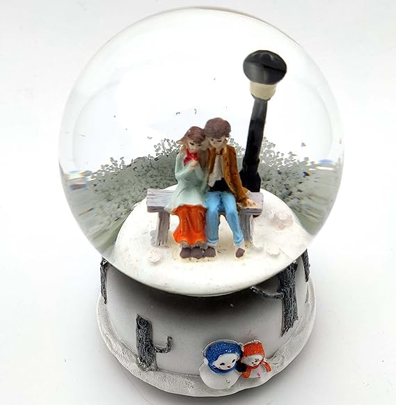 AE-Zone Snow Globe Park Bench Romance Magical Flakes Polyresin with Ting Ting Musical Rotating Decoration for Home Living Room Desktop Gift Idea for Your Loved Once