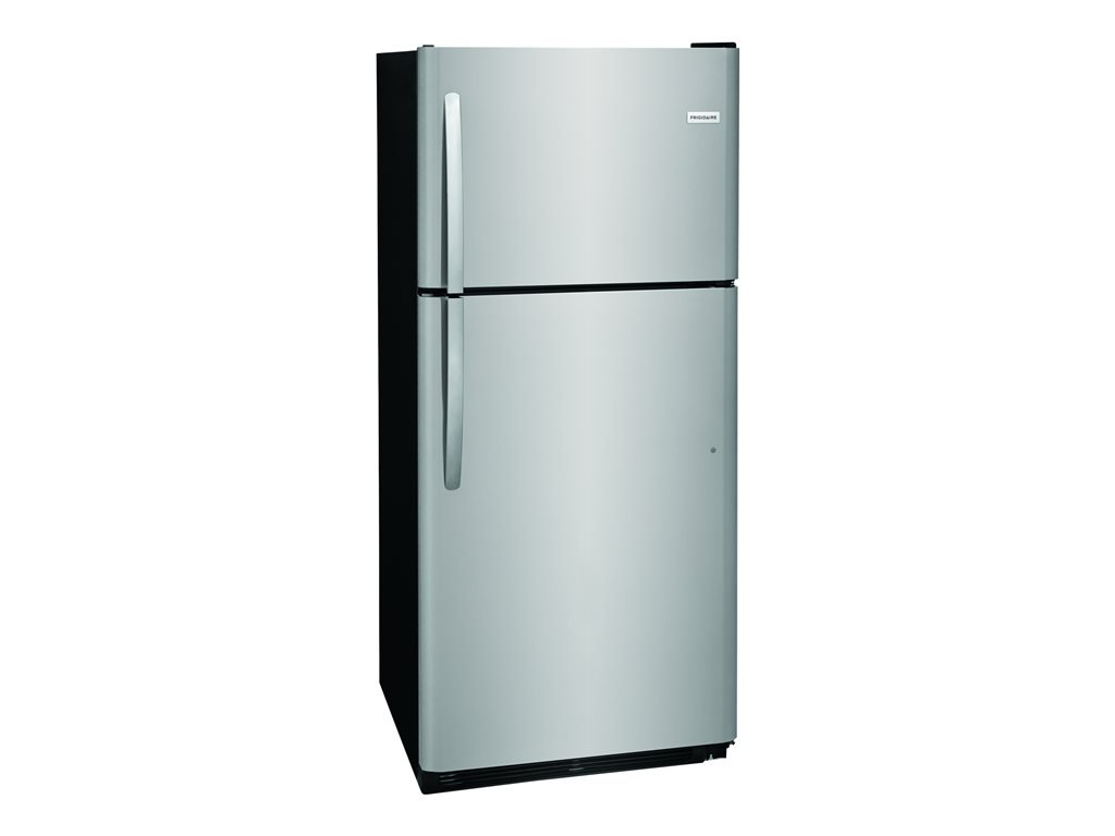 Frigidaire FFTR2021TS 30" Top Freezer Refrigerator with 20.4 cu. ft. Total Capacity 2 Full Width Glass Refrigerator Shelves 1 Full Width Wire Freezer Shelf Reversible Door and 2 Crisper Drawers in Stainless Steel