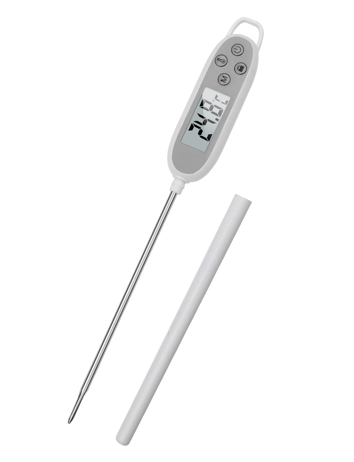 Digital Meat Thermometers, Pitasha Food Thermometer Instant Read Cooking IP65 Waterproof, 141mm Probe Thermometer for Frying, Baking,Milk (Battery Included)