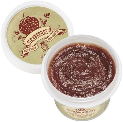 SKINFOOD Black Sugar Strawberry Mask Wash Off 3.38 fl.oz. (100g) - Exfoliating Mask for Tightening Pores and Cleansing Skin - Skin Mask Sugar Scrub - Facial Sugar Scrub Masks - Pore Face Mask