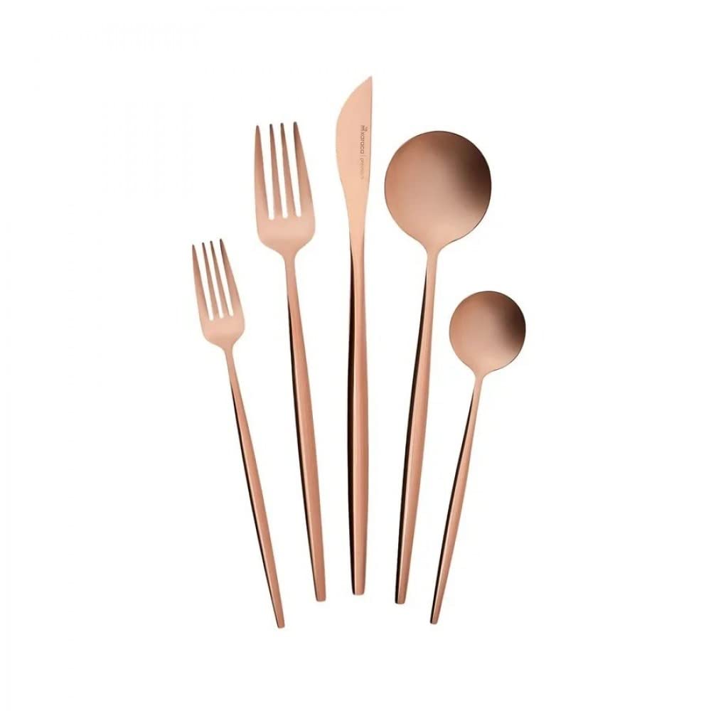 Karaca Orion Matte Rose Gold Cutlery Set 30 Pieces for 6 People, Steel, Cutlery Set, Knives, Forks, Spoons, Cake Forks, Modern Design