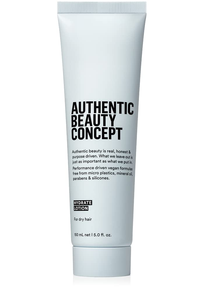 Authentic Beauty ConceptHydrate Lotion | Hydrating Hair Lotion | Leave-In Cream | Protects from Blow Dry Damage & Helps fight Frizz | Normal To Dry or Curly Hair | Vegan & Cruelty-free | 5 fl. oz