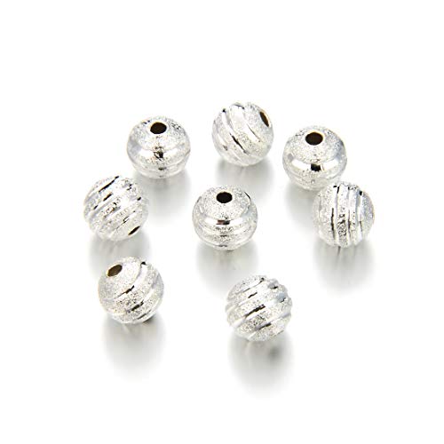 100pcs 6mm (0.24 Inch) Ribbon Pattern Spacer Beads Beautiful Round Metal Beads Sterling Silver Plated Brass for Jewelry Craft Making CF10-6