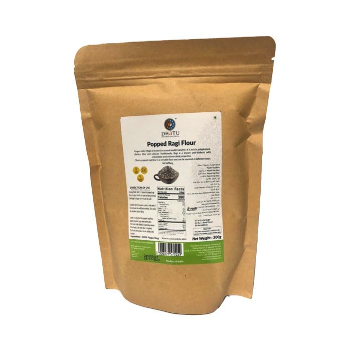 Rootz Organics Wholesome Ragi Huri Hittu Flour - Nutrient Packed Gluten Free Popped Ragi Flour Kitchen Essential - 300 Gm