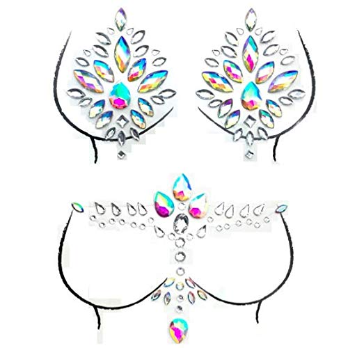 Glow in The Dark Body Gems Stick on Luminous Body Jewery Glitter Women Makeup for Festival Party, 2-Pack