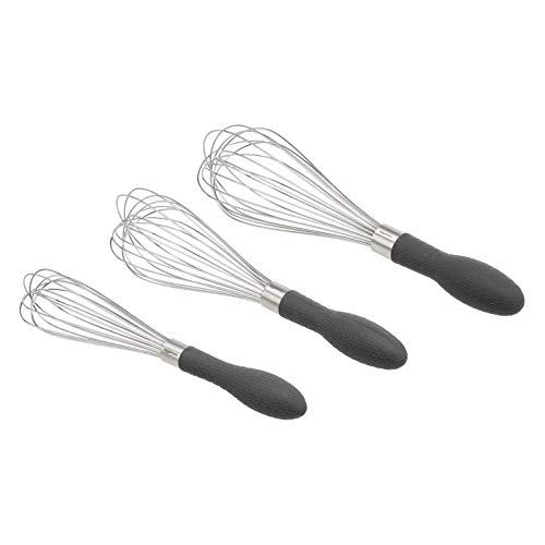 Amazon Basics - Set di fruste a filo in acciaio INOX, 3 pezzi, colore Grigio