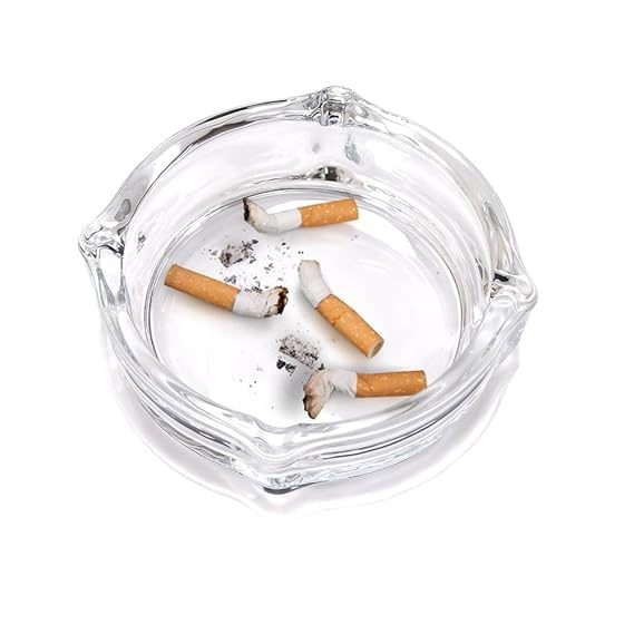 ATEVON Brunswick Crystal Quality Glass Ashtray: Exquisite Round Tabletop Accent for Home, Office, Indoor, and Outdoor Decor