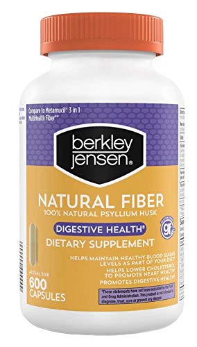 berkley jensenDaily Psyllium Husk Supplement (600 - Count), Natural Fiber for Men & Women - Fiber Capsules for Overall Digestive Health, Easing Constipation, Aiding Nutrient Absorption (Pack of 1)