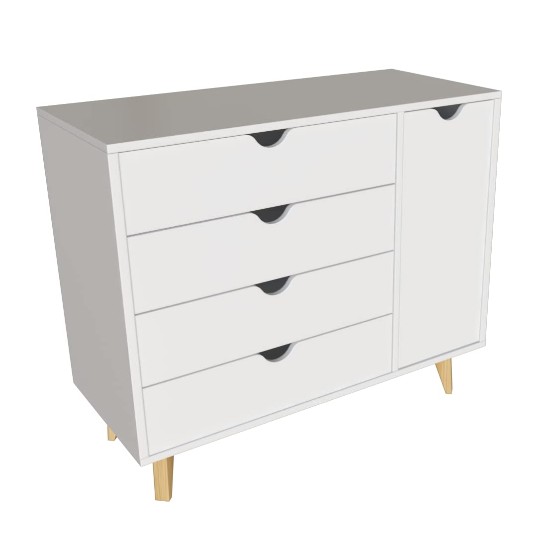 HomeRoots35" White Solid Wood Four Drawer Combo Dresser