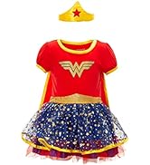 DC Comics Justice League Wonder Woman Girls Tulle Costume Dress Cape and Headband 3 Piece Set Inf...