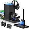 MENEEA Cooling Fan & Charging Stand for Xbox Series X Console and Controller,Vertical Cooler System Dual Charger Station Dock Accessories Kit with 2 x 1400mAh Rechargeable Battery (Black)