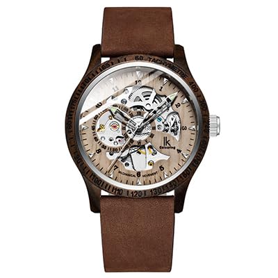 GenericWATCHs-AE - IK Colouring Wood Watch Men's Fashion Mechanical Watch Luxury Brand Retro Design Male Wristwatch Creative Gift Relogioss (Coffee-C-R)