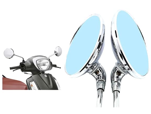 B.K Accessories Steel Chrome Rear View Round Mirrors Compatible for Suzuki access scooter (Set of 2 Pcs)