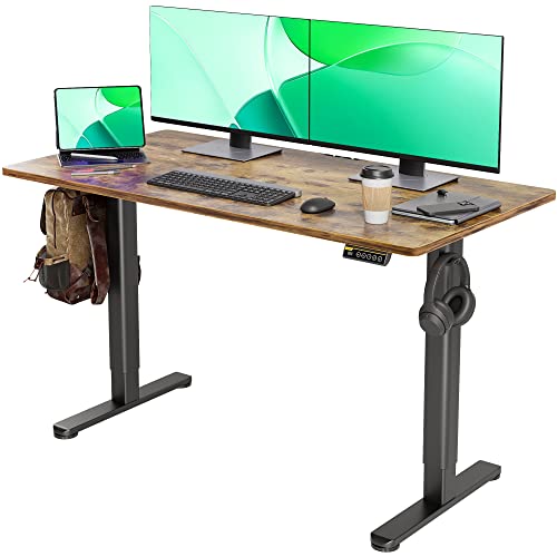 Electric Standing Desk, Adjustable Height Stand up Desk, 55x24 Inches Sit Stand Home Office Desk with Splice Board, Black Frame/Rustic Brown Top