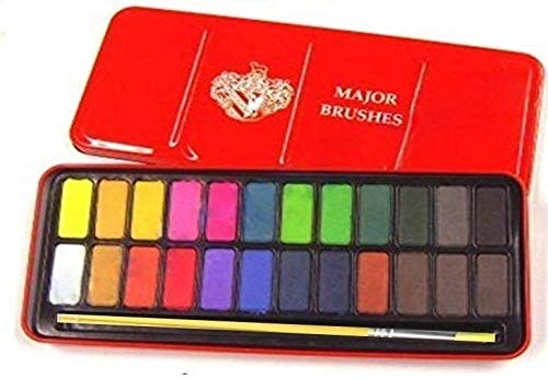 Lexicon SelectWater Colour Block Paint Tin 24 Colours, Paintbrush & Colour Mixing Chart