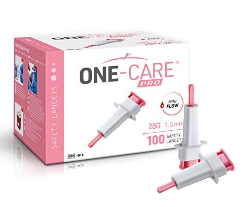 MediVena ONE-CARE PRO Safety Lancets, Top Push Button Activated, 28G x 1.5mm, 100/bx, Sterile, Gentle & Comfortable Sampling