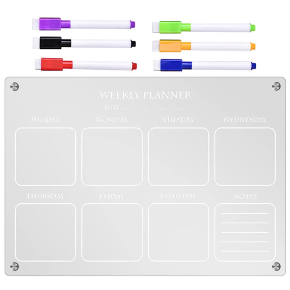 Tofficu 1 Set Acrylic Magnetic Weekly Calendar Dry Erase Board Calendar for Fridge Reusable Planner Magnet Week Calendar for Refrigerator