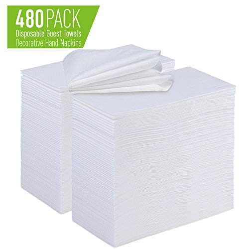 FOCUSLINE480 Disposable Bathroom Napkins, Linen-Feel Paper Guest Towels, Soft and Absorbent Paper Hand Towels Party Napkins for Bathroom, Kitchen, Dinner, or Event, White, 12" x 17"