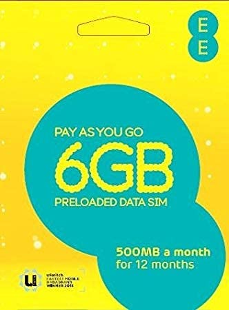 EE pre pay 6GB data sim (5ooMB a month)